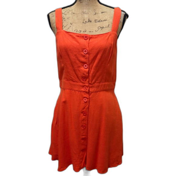 Lulus Dresses & Skirts - NWT Lulu's Sunny Personality Button Front Sundress Orange Linen Blend Large